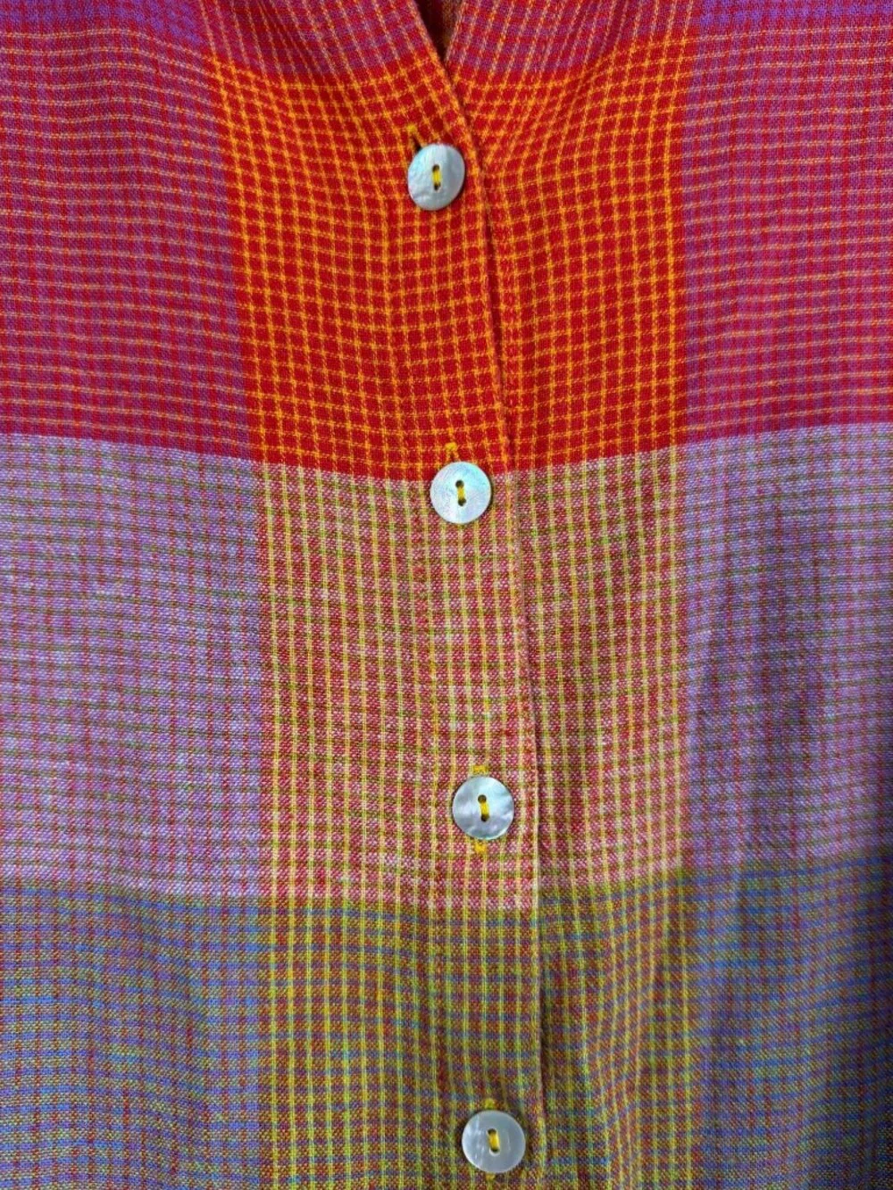 SOFT SURROUNDINGS 1X Multicolor Plaid Button Front Top Gauze Cotton Tunic Shirt